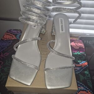 Steve Madden Metallic Silver Strappy Heels